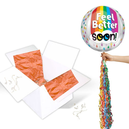 Floating Feel Better Soon Balloon In A Box With Tail Surprise Gift - Personalise It!