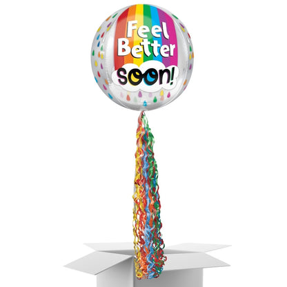 Floating Feel Better Soon Balloon In A Box With Tail Surprise Gift - Personalise It!