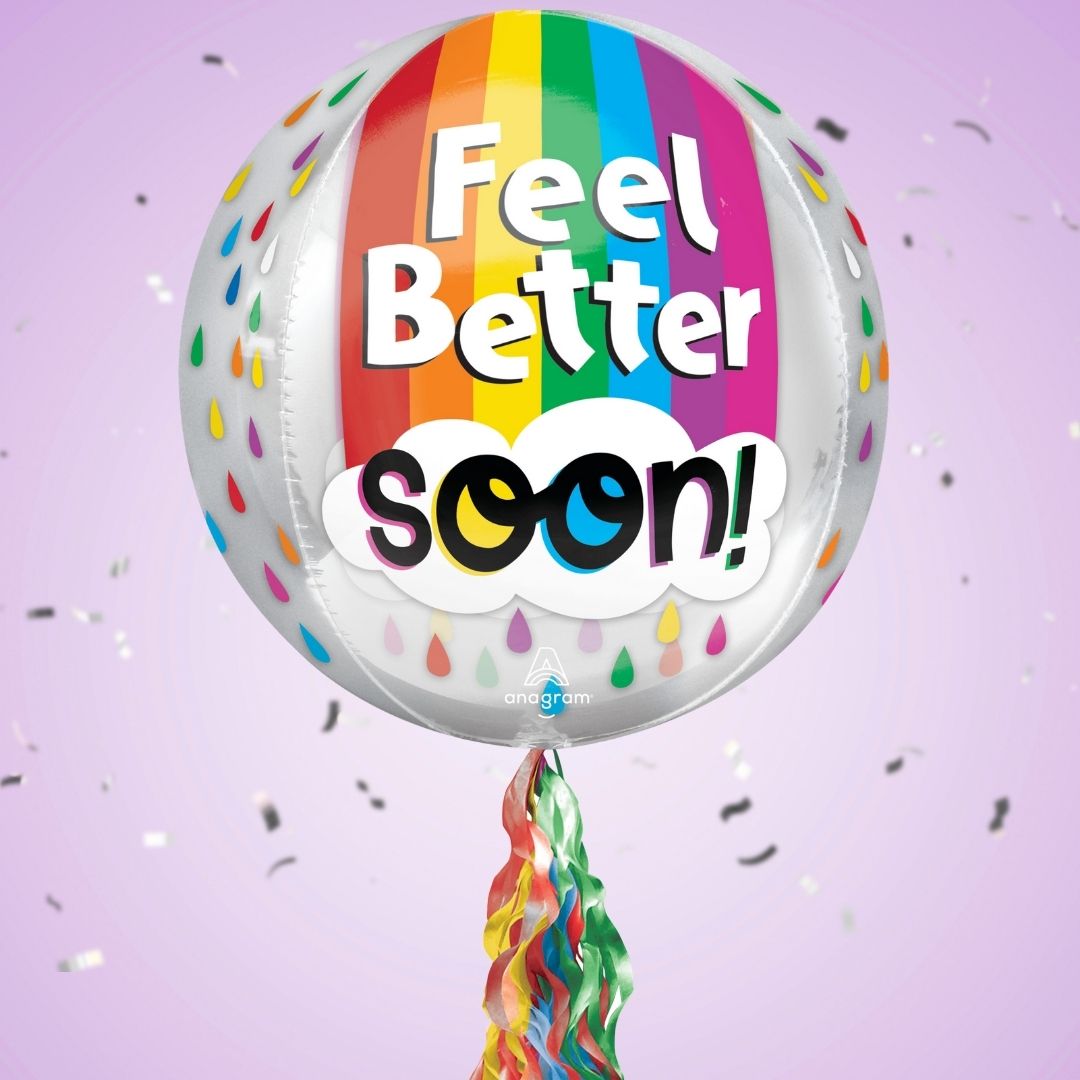 Floating Feel Better Soon Balloon In A Box With Tail Surprise Gift - Personalise It!