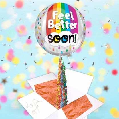 Floating Feel Better Soon Balloon In A Box With Tail Surprise Gift - Personalise It!