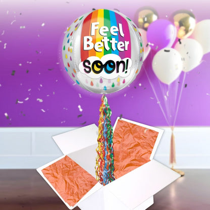 Floating Feel Better Soon Balloon In A Box With Tail Surprise Gift - Personalise It!