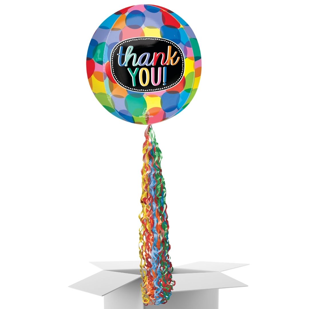 Floating Bubbly Thank You Balloon In A Box With Tail Surprise Gift - Personalise It!