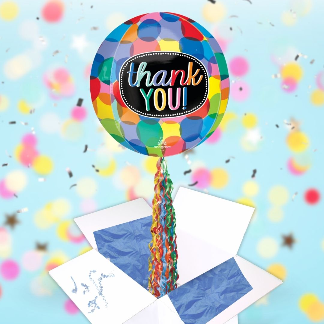 Floating Bubbly Thank You Balloon In A Box With Tail Surprise Gift - Personalise It!