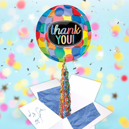 Floating Bubbly Thank You Balloon In A Box With Tail Surprise Gift - Personalise It!
