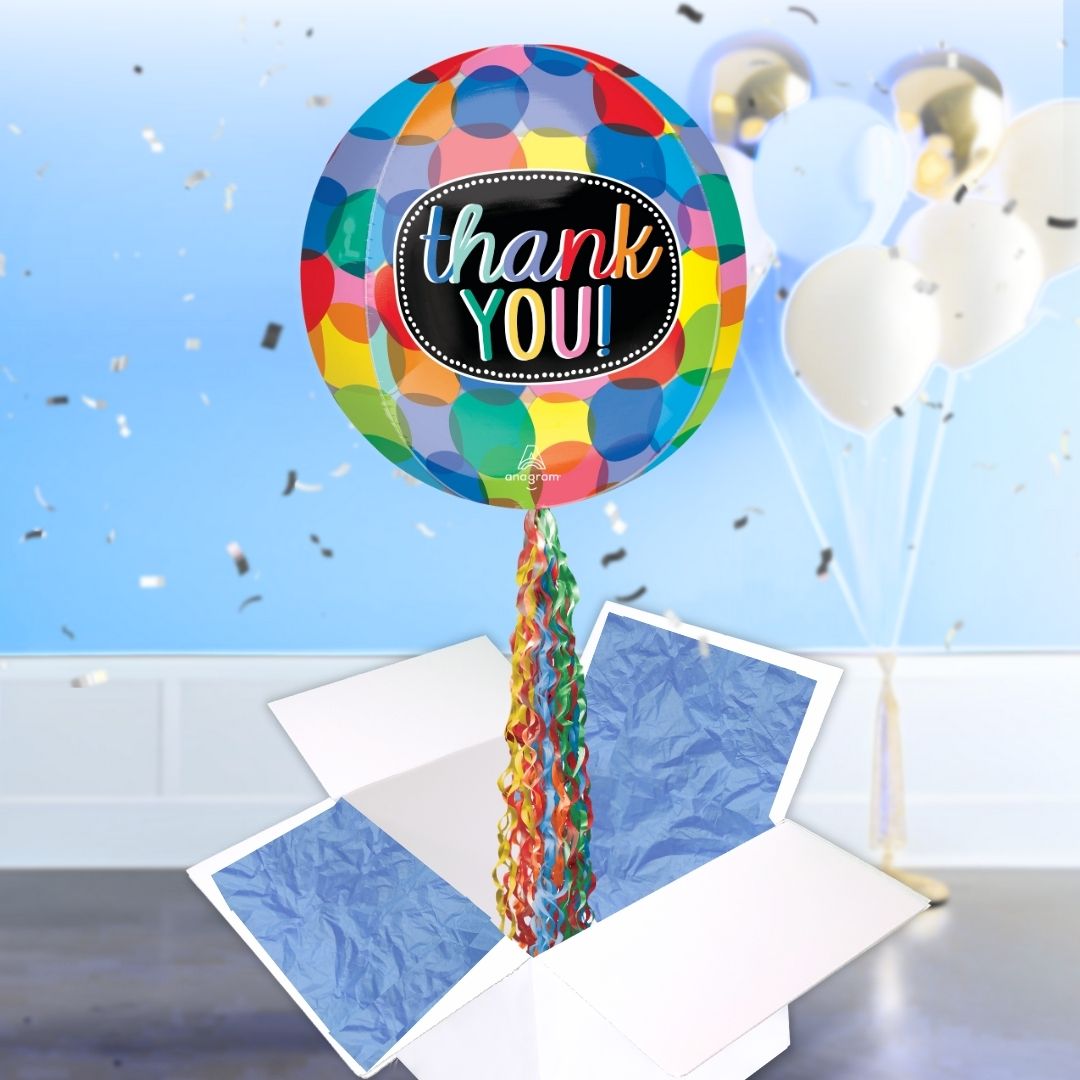 Floating Bubbly Thank You Balloon In A Box With Tail Surprise Gift - Personalise It!