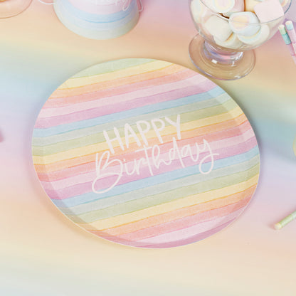 Hootyballoo 8 Pack Eco Rainbow 'Happy Birthday' Paper Plates Tableware Partyware
