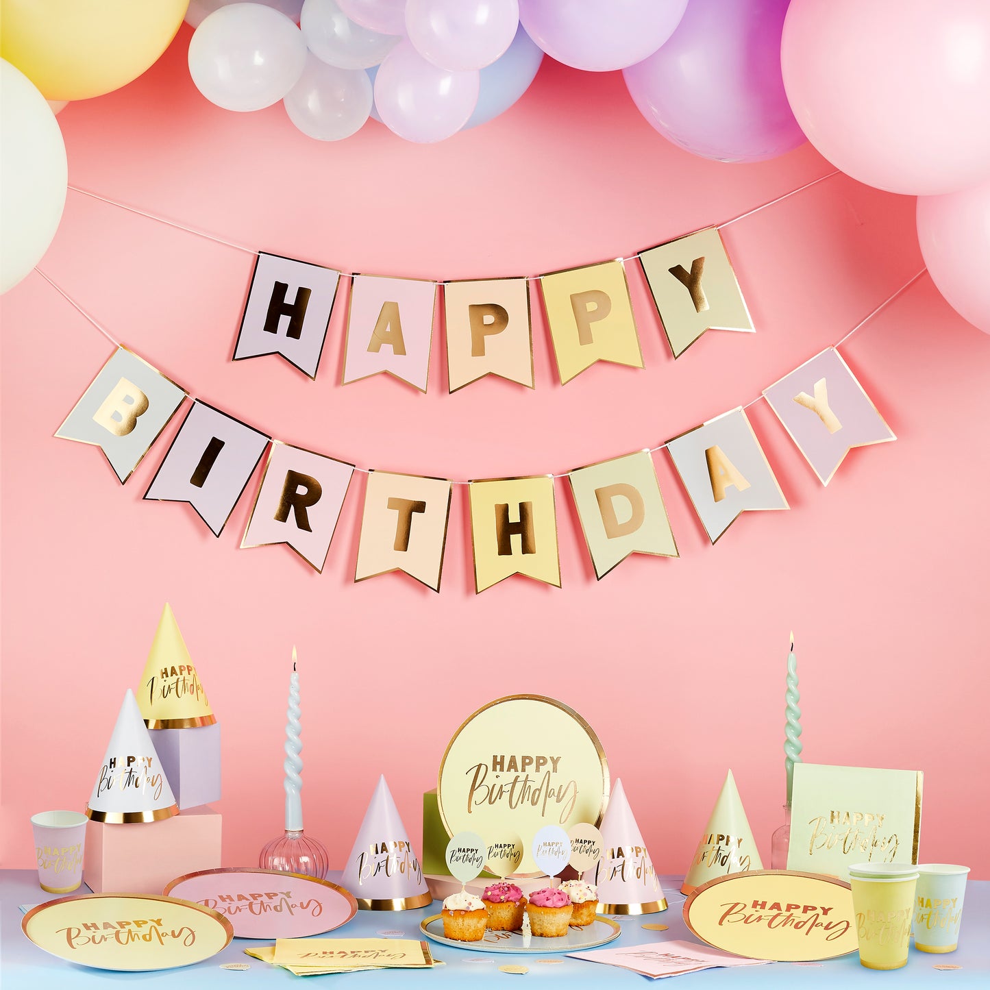 Hootyballoo 10 Pack Eco Rainbow 'Happy Birthday' Paper Hats Birthday Partyware