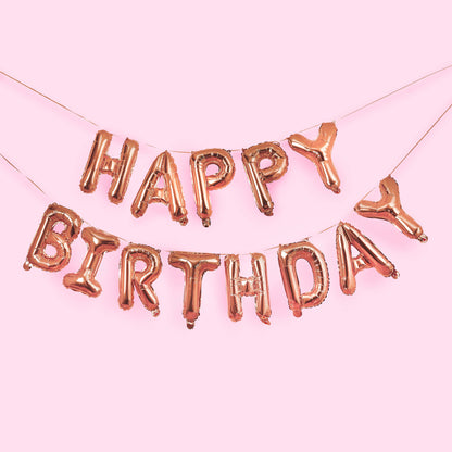 Hootyballoo Rose Gold 'Happy Birthday' 16" Foil Balloon Garland Banner Partyware