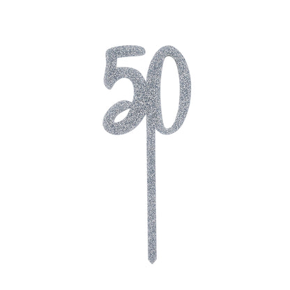 Hootyballoo Silver '50' Cake Topper Glitter Cake Decoration Birthday Partyware