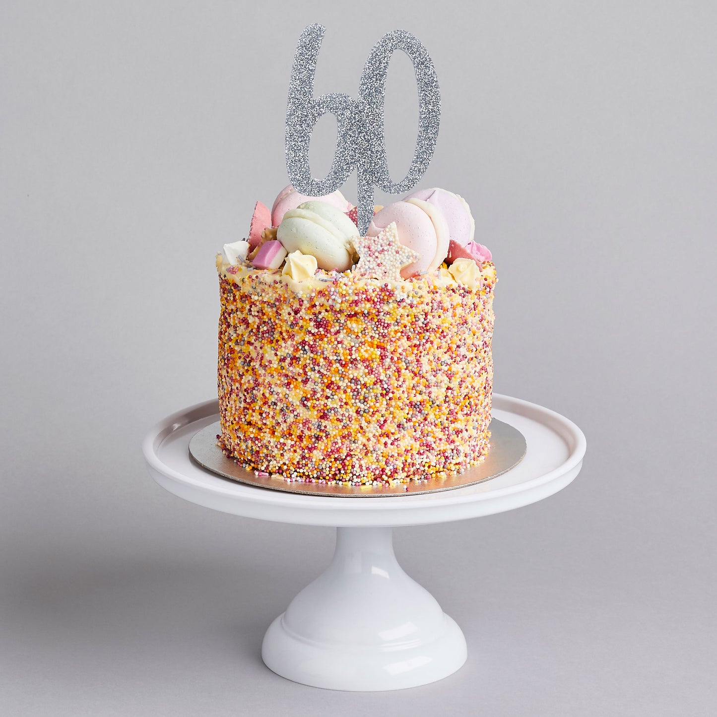 Hootyballoo Silver '60' Cake Topper Glitter Cake Decoration Birthday Partyware