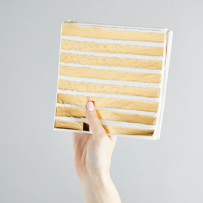 Hootyballoo 16 Pack Gold Striped Paper Napkins Birthday Party Table Partyware