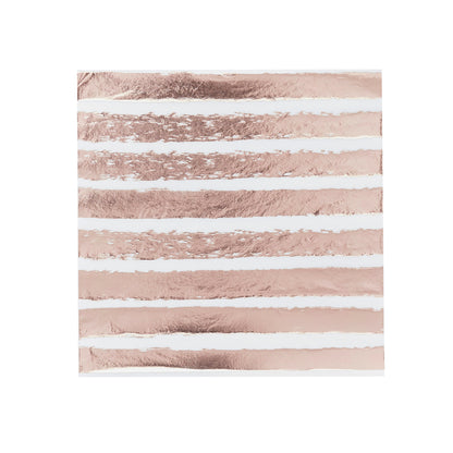 Hootyballoo 16 Pack Rose Gold Striped Paper Napkins Birthday Party Tableware