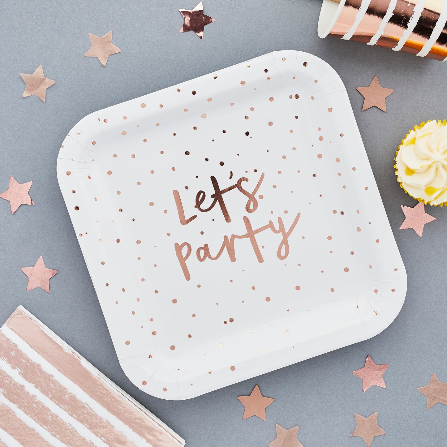 Hootyballoo 8 Pack Rose Gold 'Lets Party' Paper Plates Party Tableware Partyware