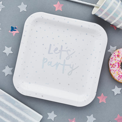 Hootyballoo 8 Pack Iridescent 'Lets Party' Paper Plates Tableware Partyware