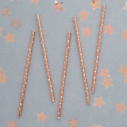 Hootyballoo 20 Pack Rose Gold Dot Paper Straws Party Tableware Partyware