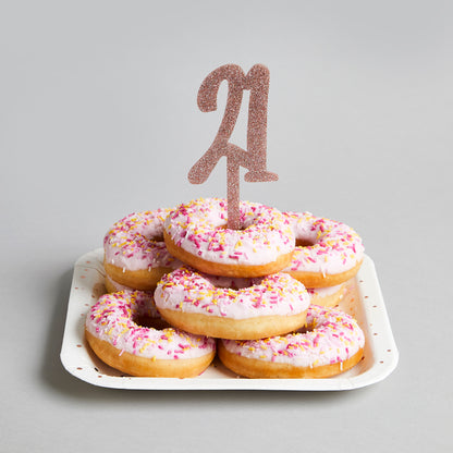 Hootyballoo Rose Gold '21' Cake Topper Glitter Decoration Birthday Partyware