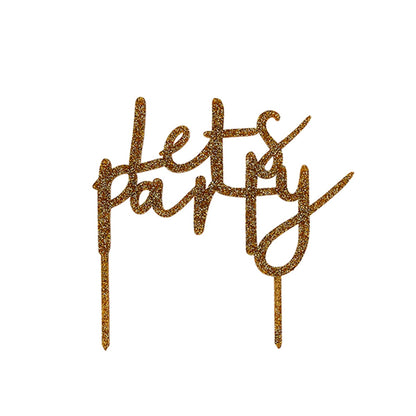 Hootyballoo Gold 'Lets Party' Cake Topper Glitter Decoration Birthday Partyware