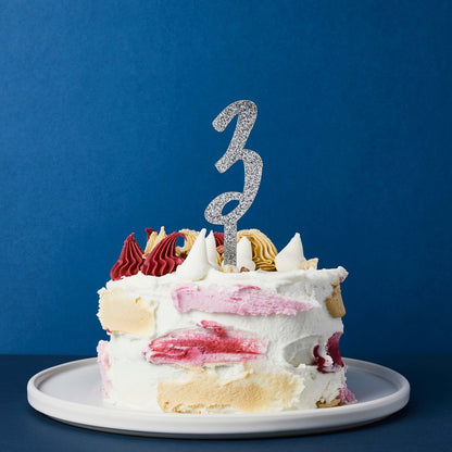 Hootyballoo Silver '3' Cake Topper Glitter Cake Decoration Birthday Partyware