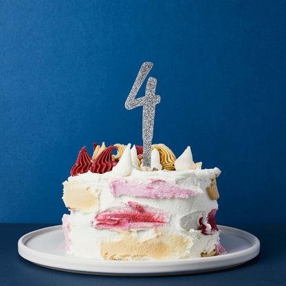 Hootyballoo Silver '4' Cake Topper Glitter Cake Decoration Birthday Partyware