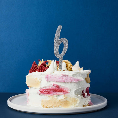 Hootyballoo Silver '6' Cake Topper Glitter Cake Decoration Birthday Partyware