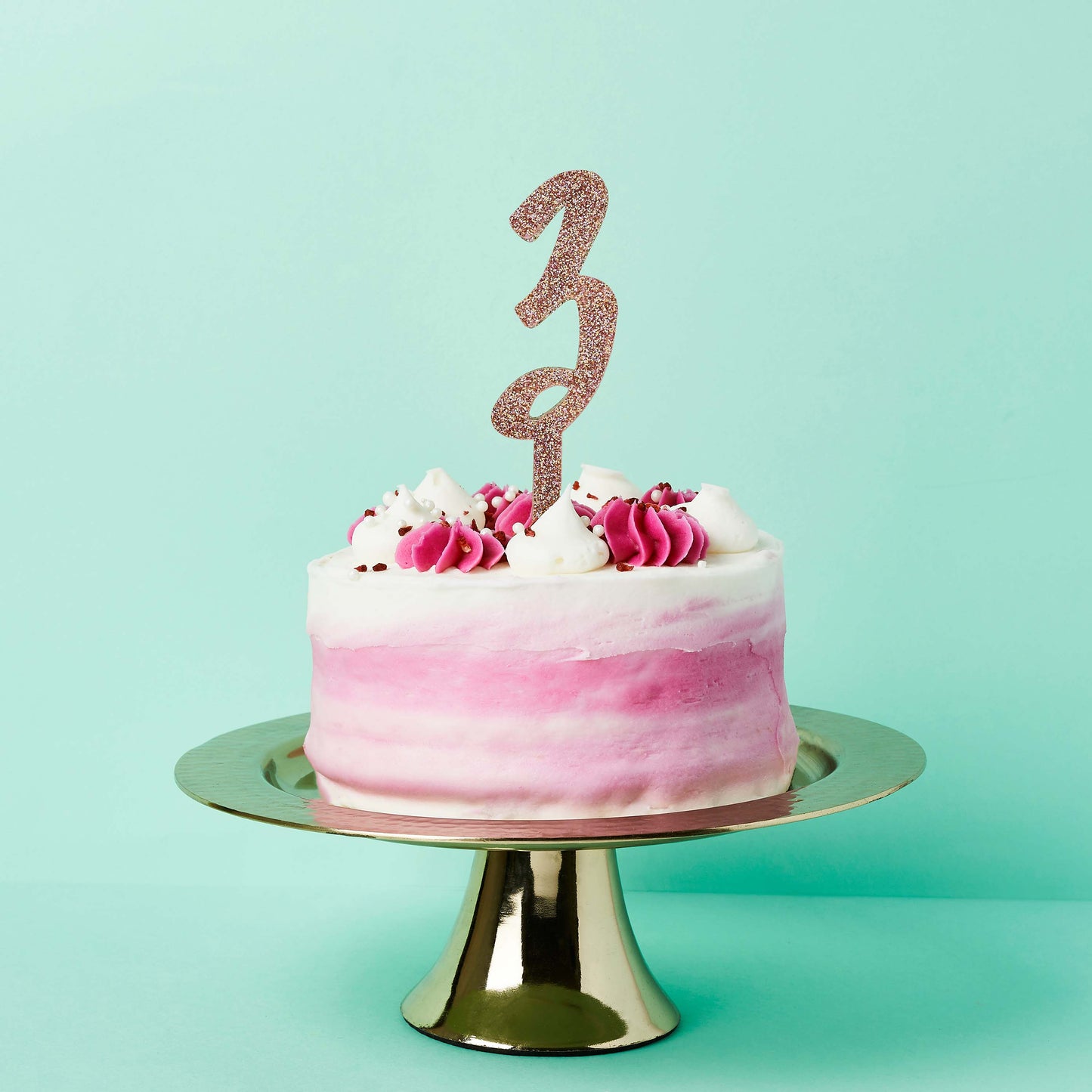 Hootyballoo Rose Gold '3' Cake Topper Glitter Cake Decoration Birthday Partyware