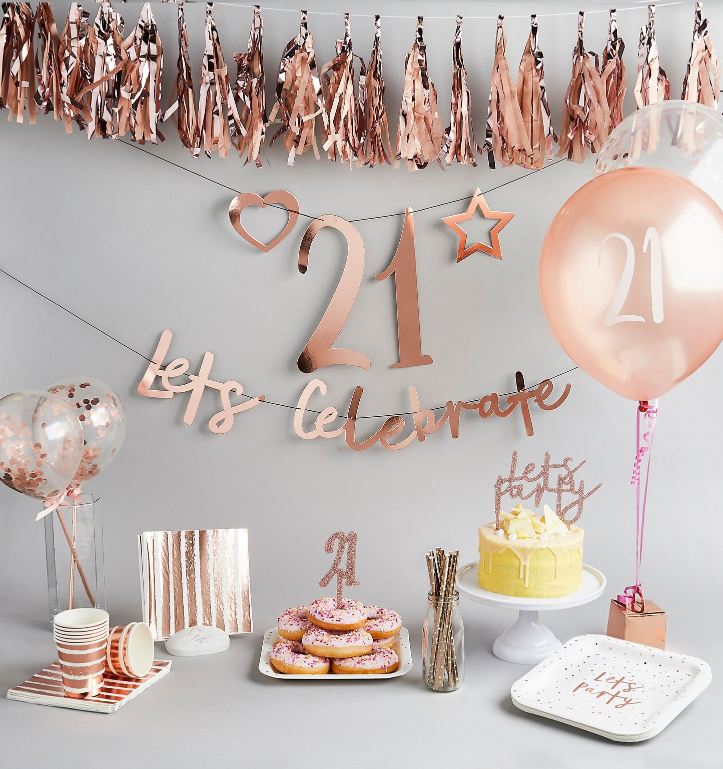 Hootyballoo Rose Gold '7' Cake Topper Glitter Cake Decoration Birthday Partyware