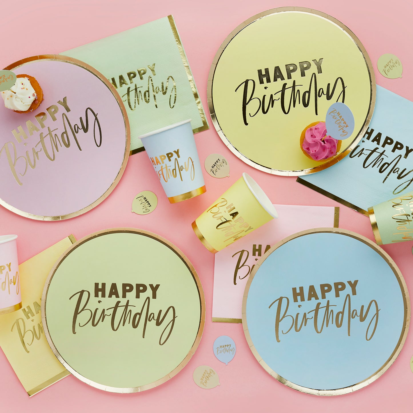 Hootyballoo 8 Pack Pastel 'Happy Birthday' Paper Plates Tableware Partyware