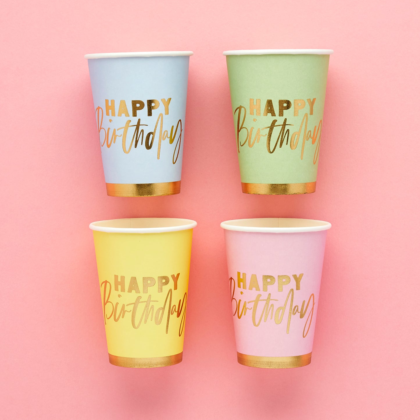 Hootyballoo 8 Pack Pastel 'Happy Birthday' Paper Cups Party Tableware Partyware