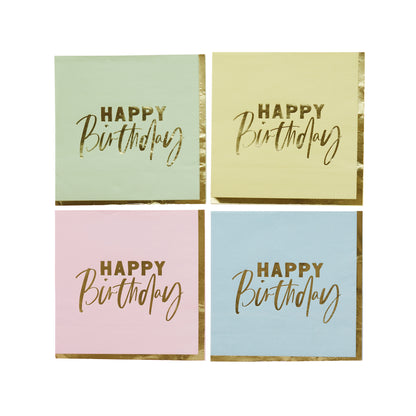 Hootyballoo 16 Pack Pastel 'Happy Birthday' Paper Napkins Tableware Partyware