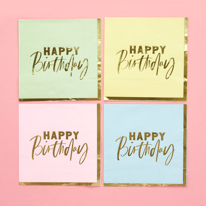 Hootyballoo 16 Pack Pastel 'Happy Birthday' Paper Napkins Tableware Partyware