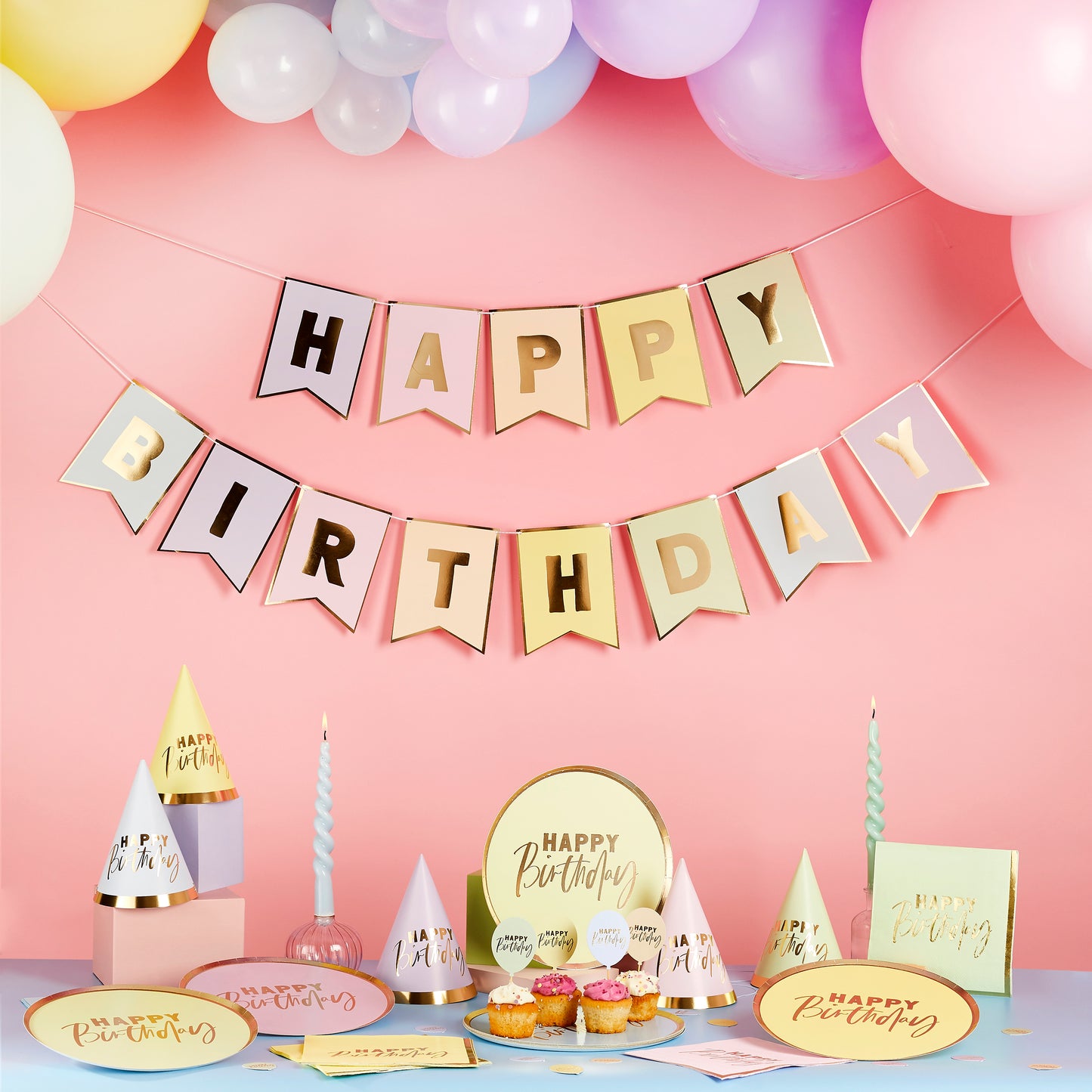 Hootyballoo 10 Pack Pastel 'Happy Birthday' Party Hats Birthday Partyware