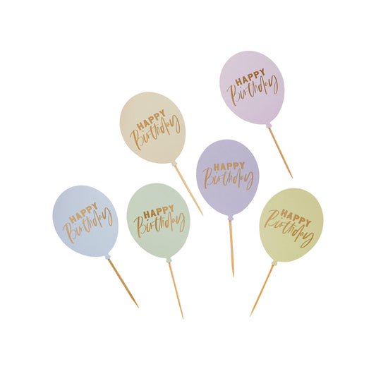 Hootyballoo 12 Pack Pastel 'Happy Birthday' Food Picks Cake Topper Partyware