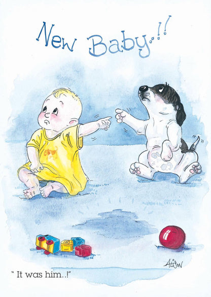 New Baby...It Was Him!! Dog Alison's Animals Cartoon Greeting Card