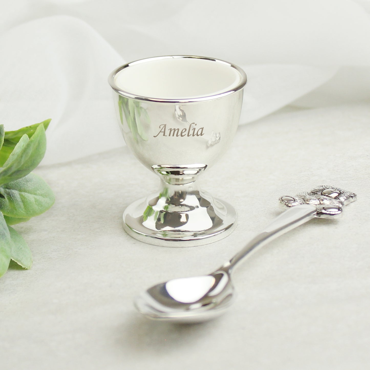Personalised Silver Egg Cup & Spoon - Personalise It!