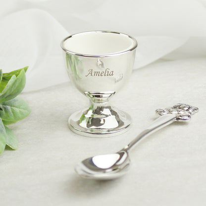Personalised Silver Egg Cup & Spoon - Personalise It!