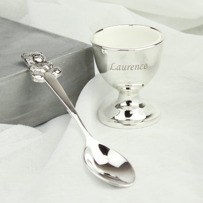 Personalised Silver Egg Cup & Spoon - Personalise It!