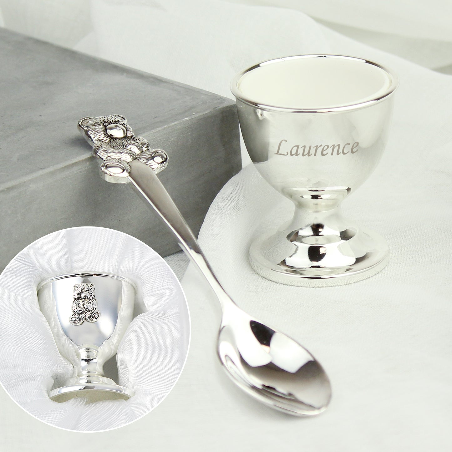 Personalised Silver Egg Cup & Spoon - Personalise It!