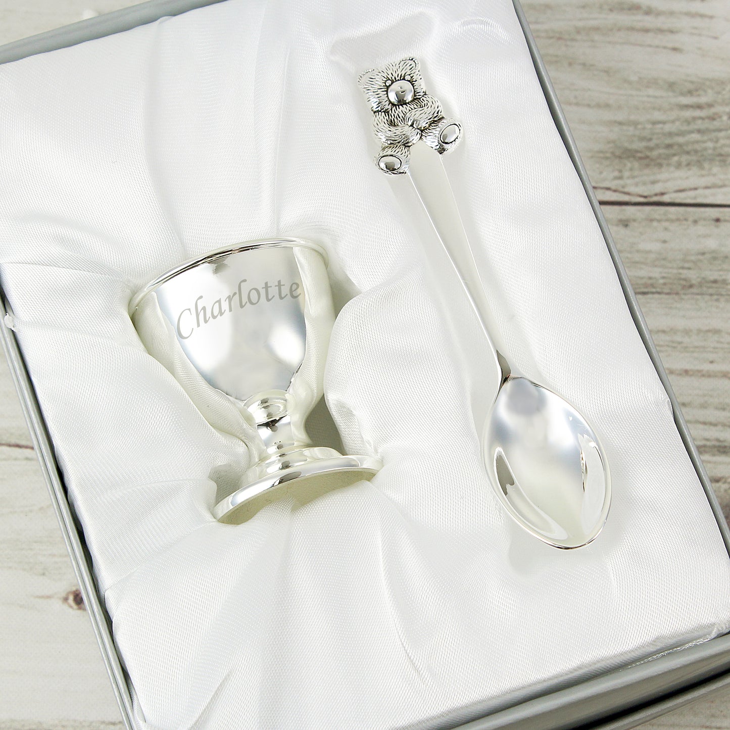 Personalised Silver Egg Cup & Spoon - Personalise It!