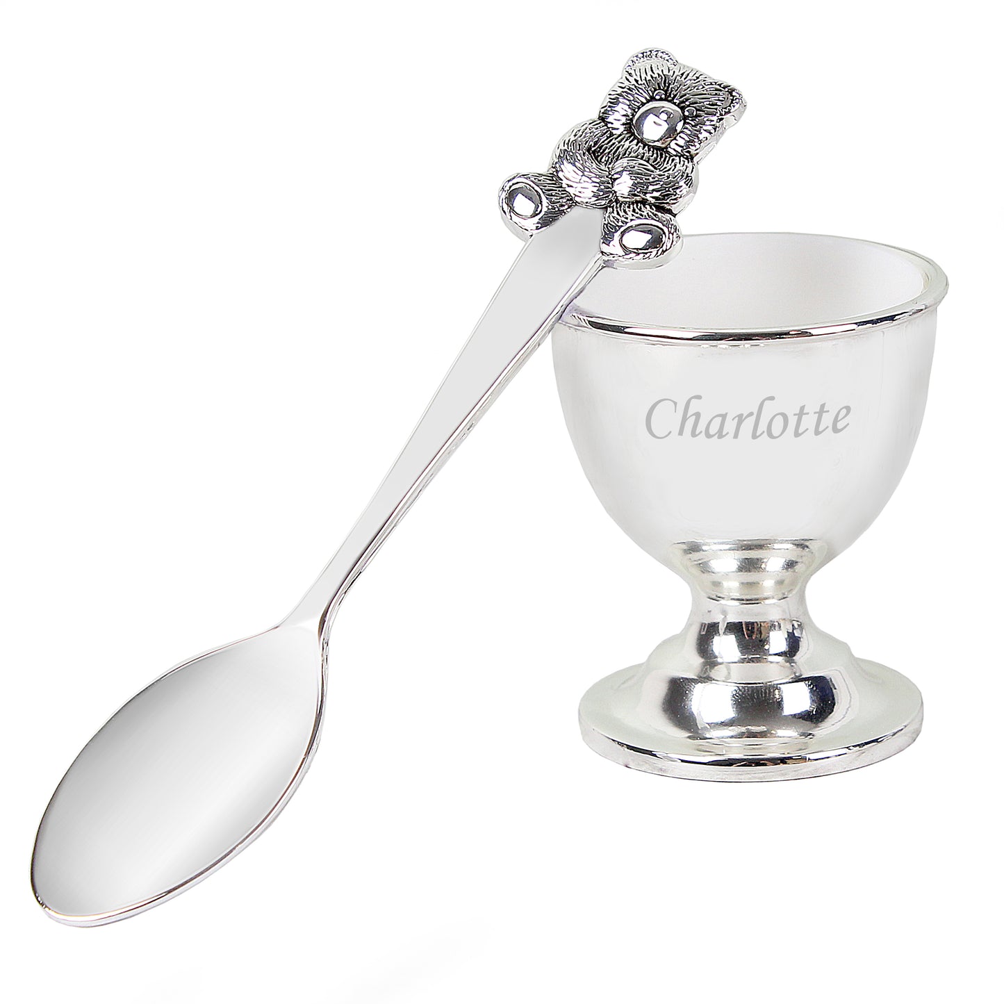 Personalised Silver Egg Cup & Spoon - Personalise It!