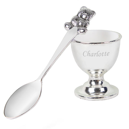 Personalised Silver Egg Cup & Spoon - Personalise It!