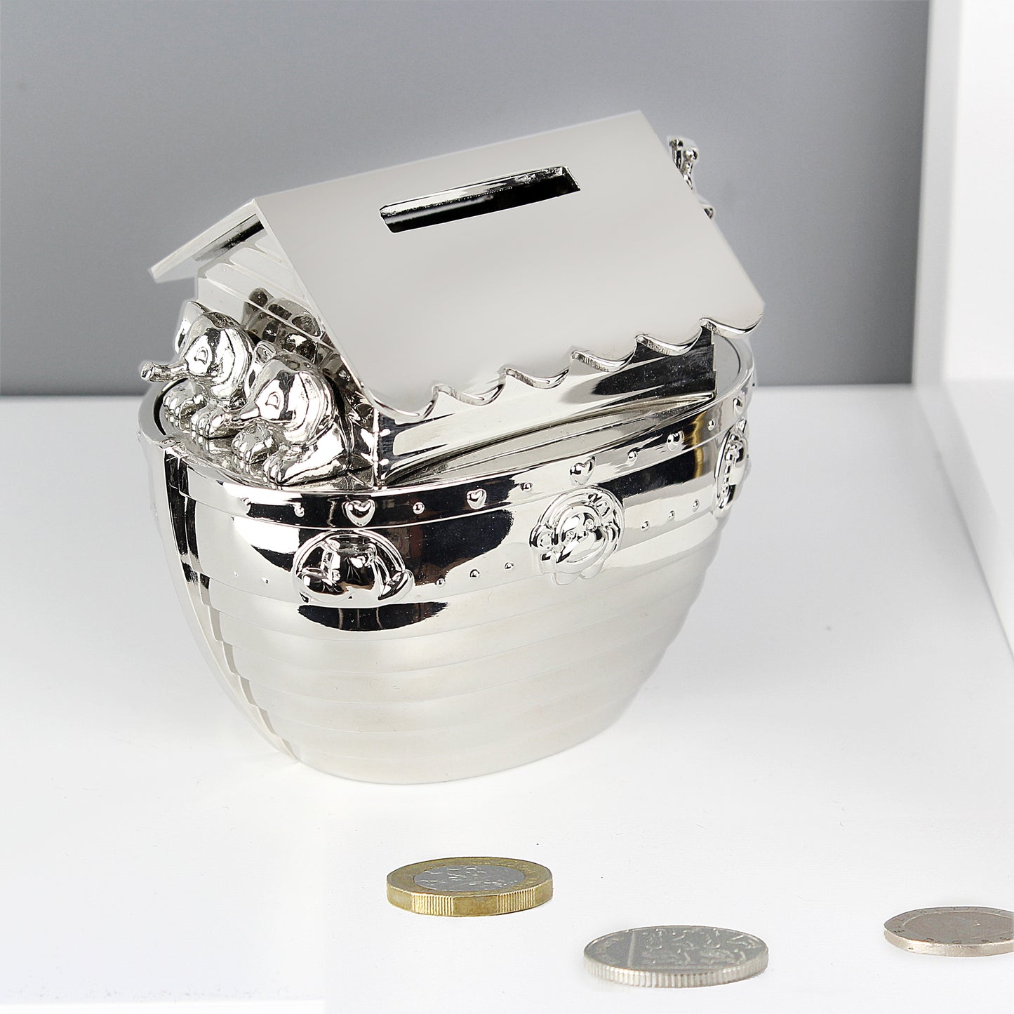 Personalised Silver Noahs Ark Money Box - Personalise It!