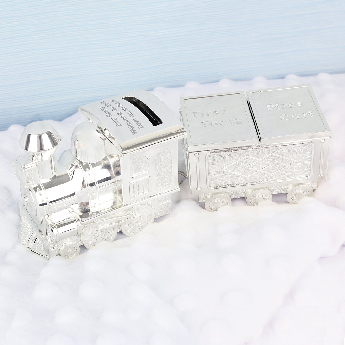 Personalised Train Money Box with Tooth & Curl Trinket Box - Personalise It!