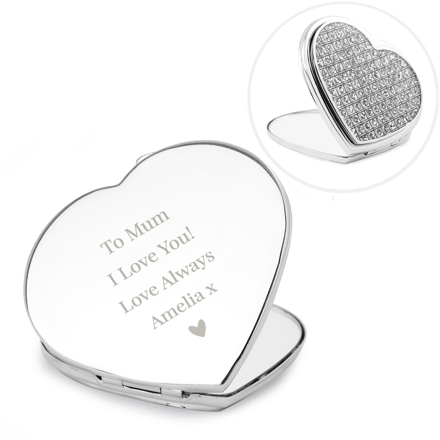 Personalised Diamante Heart Compact Mirror - Personalise It!