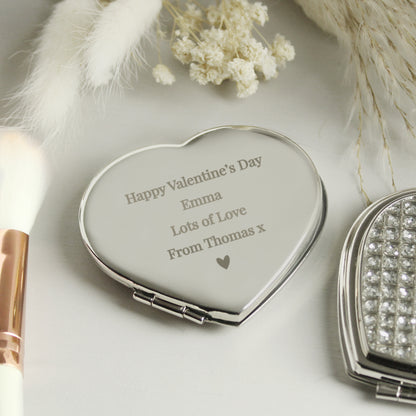 Personalised Diamante Heart Compact Mirror - Personalise It!