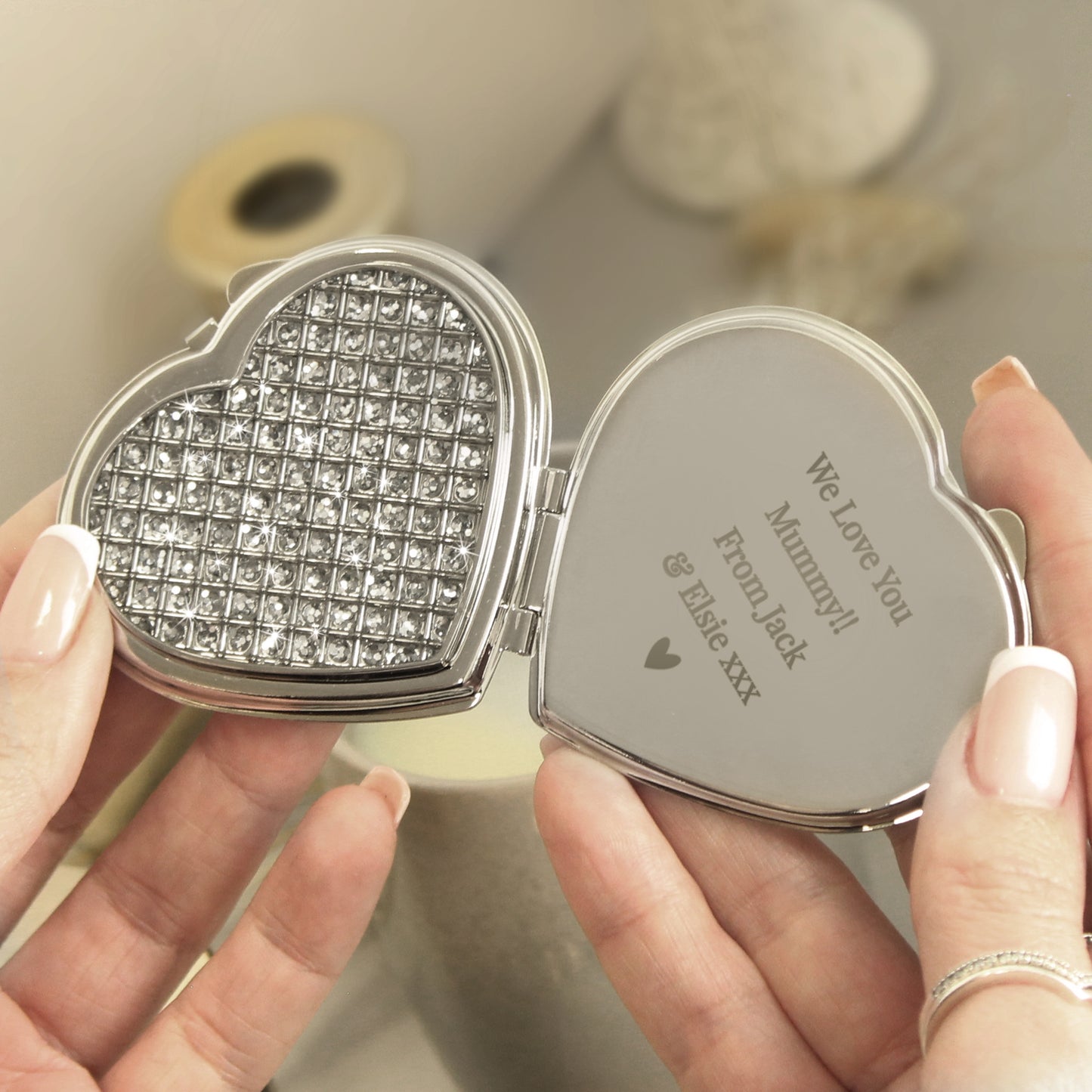 Personalised Diamante Heart Compact Mirror - Personalise It!