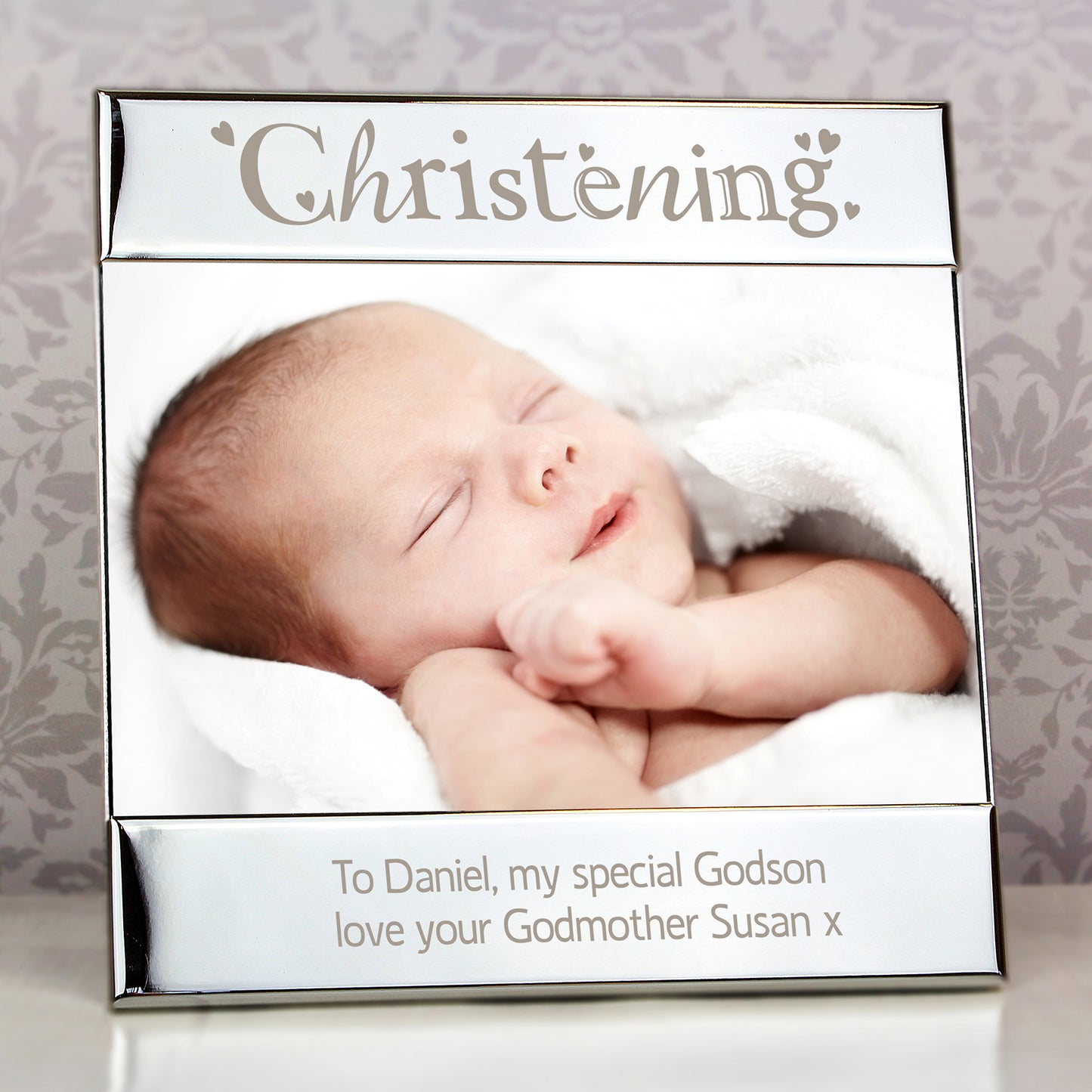 Personalised Silver Christening Square 6x4 Photo Frame - Personalise It!