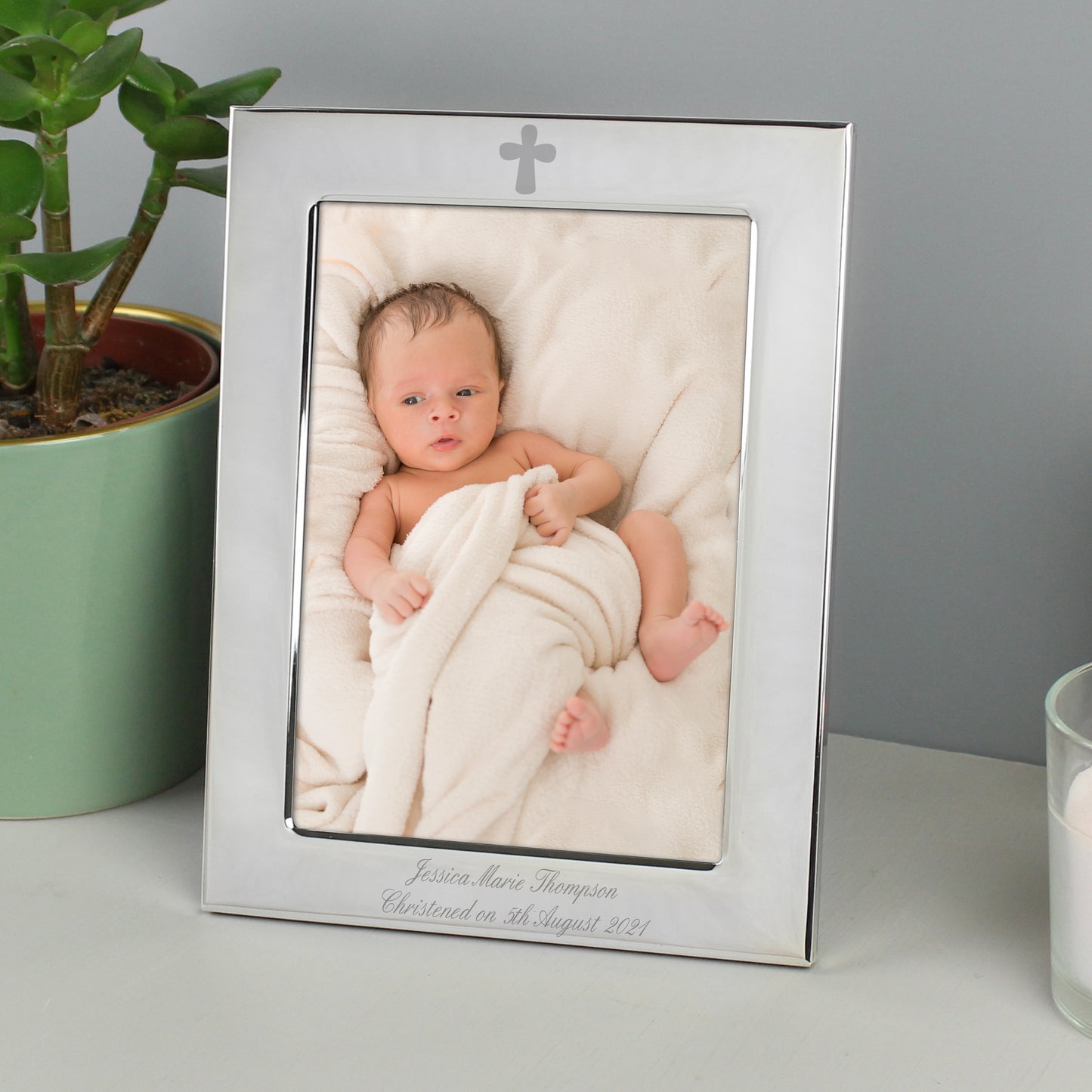 Personalised Silver Plated 5x7 Elegant Cross Photo Frame - Personalise It!