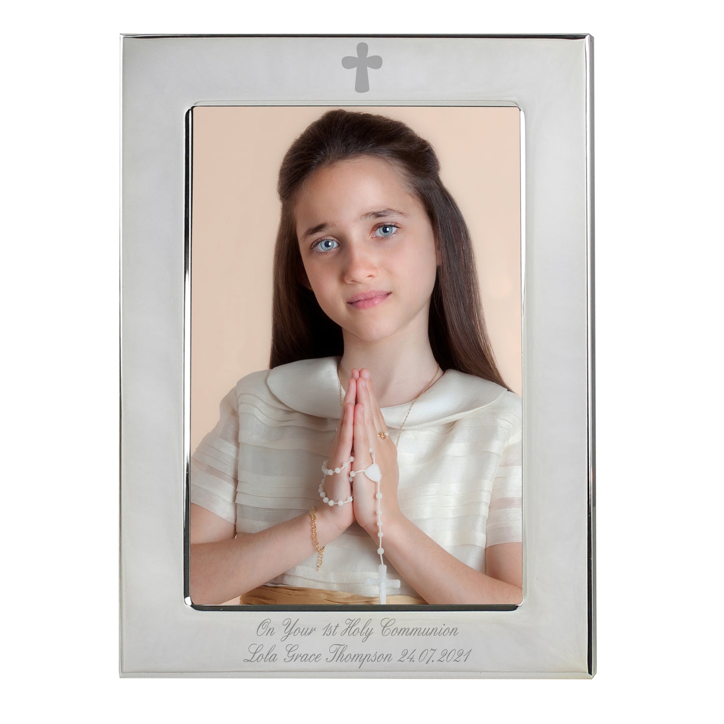 Personalised Silver Plated 5x7 Elegant Cross Photo Frame - Personalise It!