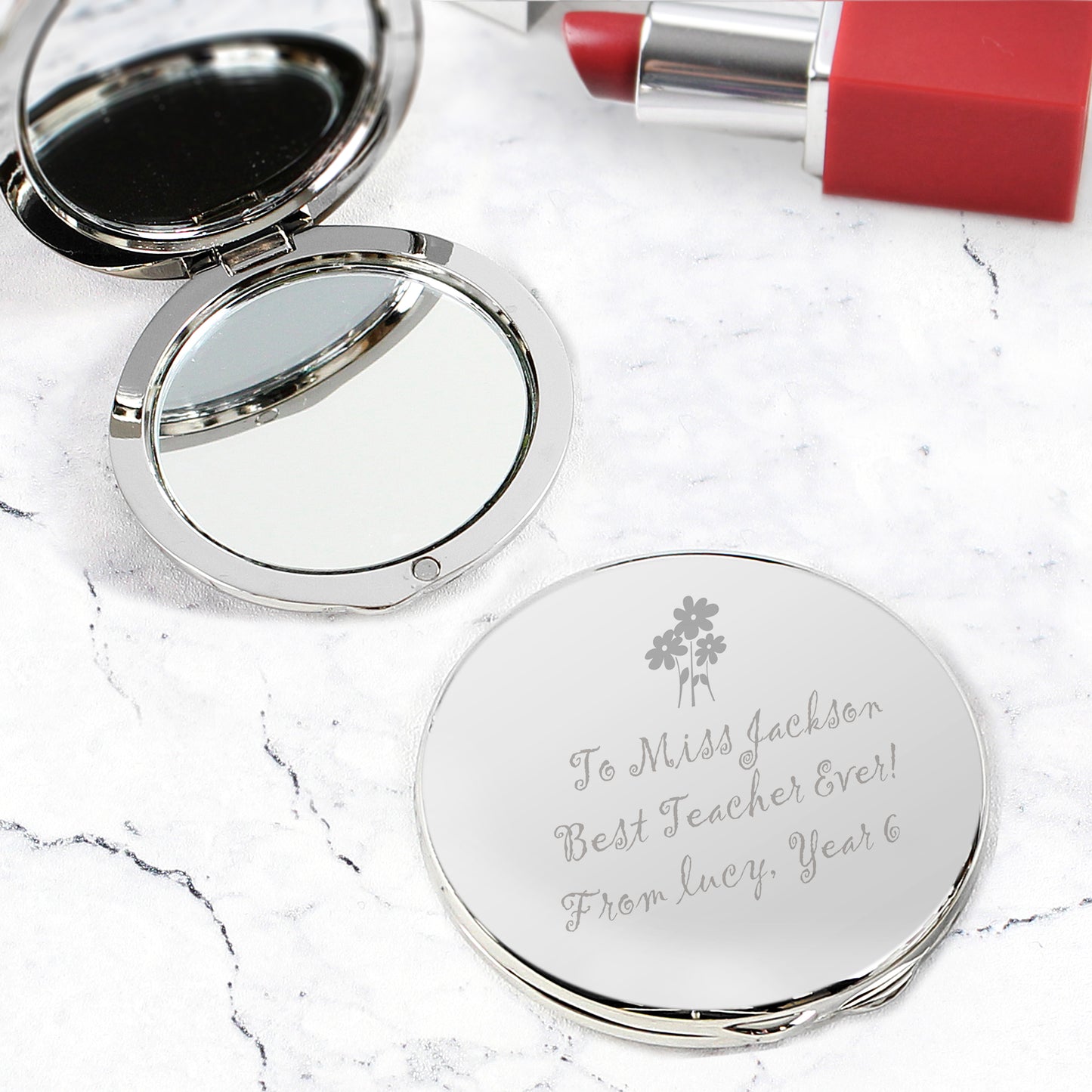 Personalised Flower Teachers Round Compact Mirror - Personalise It!