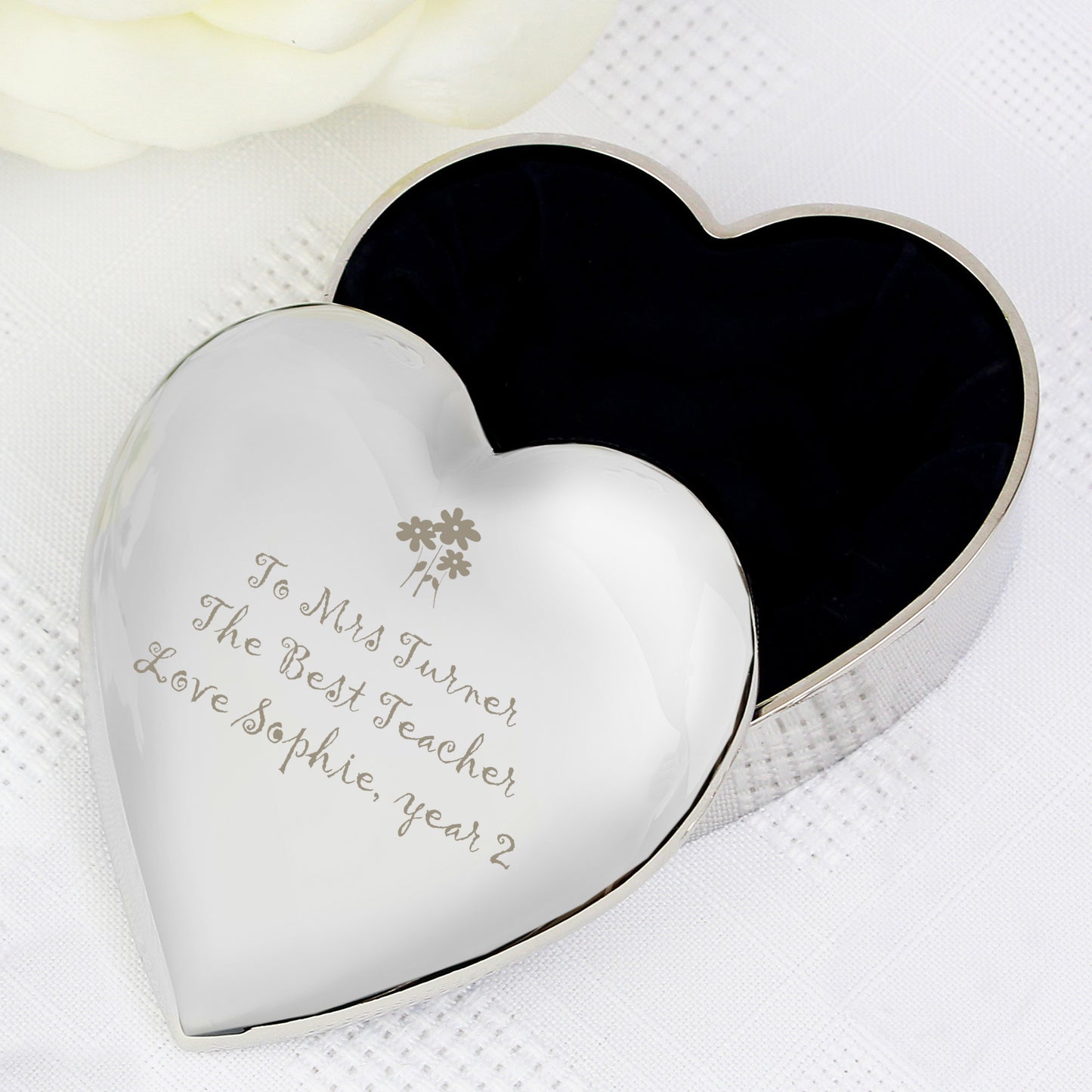 Personalised Teacher Heart Flowers Trinket Box - Personalise It!